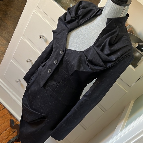 Allsaints spitalfields Heta Hunting Jacket and skirt suit in Navy plaid wool - Picture 2 of 10